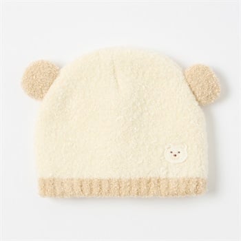マシュマロタッチ耳付きニット帽 帽子 ベビー(ベージュ-頭囲：42～46cm)
