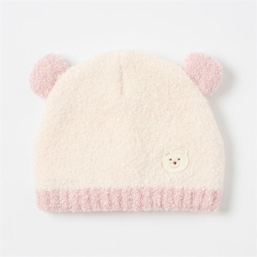 マシュマロタッチ耳付きニット帽 帽子 ベビー(ピンク-頭囲：42～46cm)
