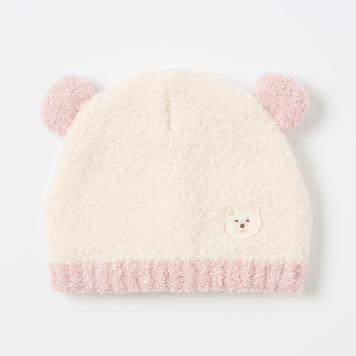 マシュマロタッチ耳付きニット帽 帽子 ベビー(ピンク-頭囲：42～46cm)