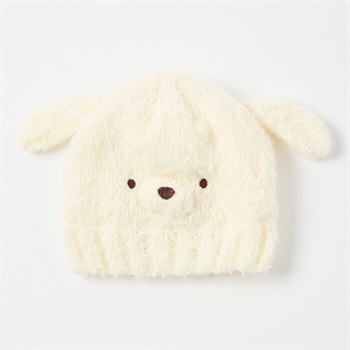 ふわもこニット帽 帽子 ベビー(犬(オフホワイト)-頭囲：46～48cm)