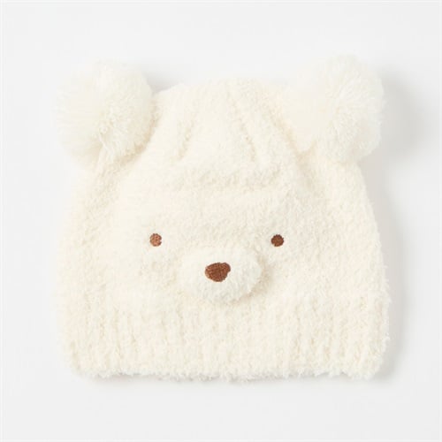 ふわもこニット帽 帽子 ベビー(くま(オフホワイト)-頭囲：46～48cm)
