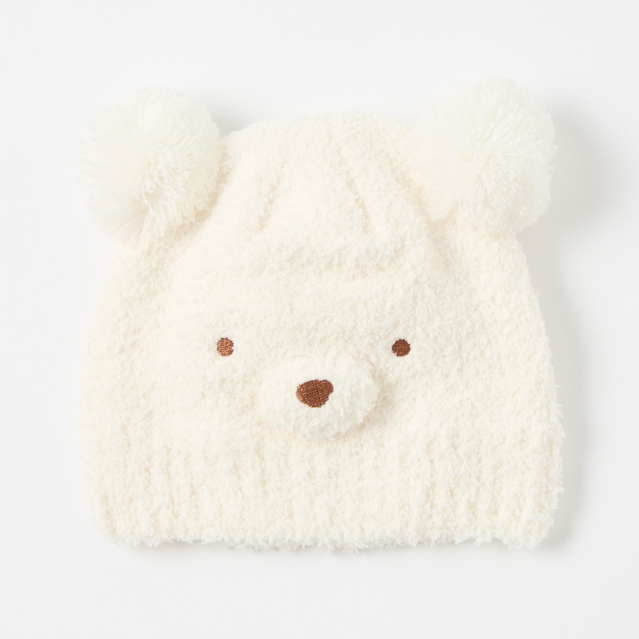 ふわもこニット帽 帽子 ベビー(くま(オフホワイト)-頭囲：46～48cm)