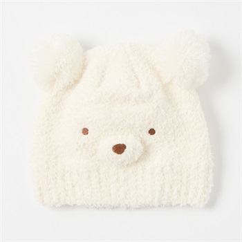 ふわもこニット帽 帽子 ベビー(くま(オフホワイト)-頭囲：46～48cm)