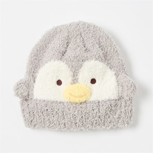 ふわもこニット帽 帽子 ベビー(ペンギン(グレー)-頭囲：46～48cm)