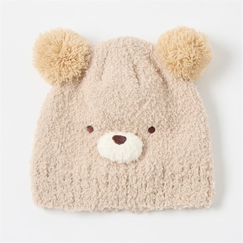 ふわもこニット帽 帽子 ベビー(くま(ベージュ)-頭囲：46～48cm)