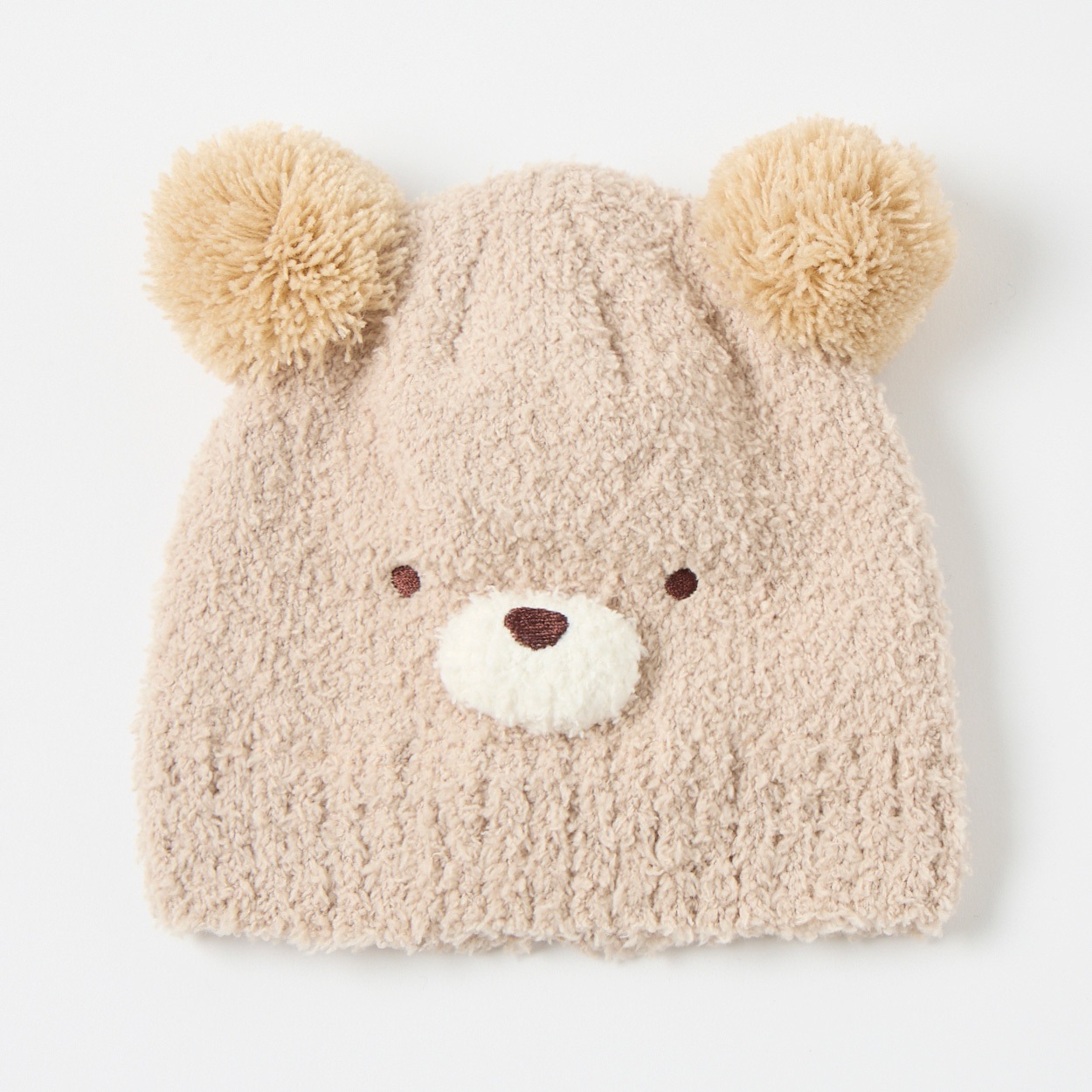 ふわもこニット帽 帽子 ベビー(くま(ベージュ)-頭囲：46～48cm)
