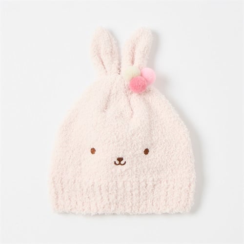 ふわもこニット帽 帽子 ベビー(うさぎ(ピンク)-頭囲：46～48cm)