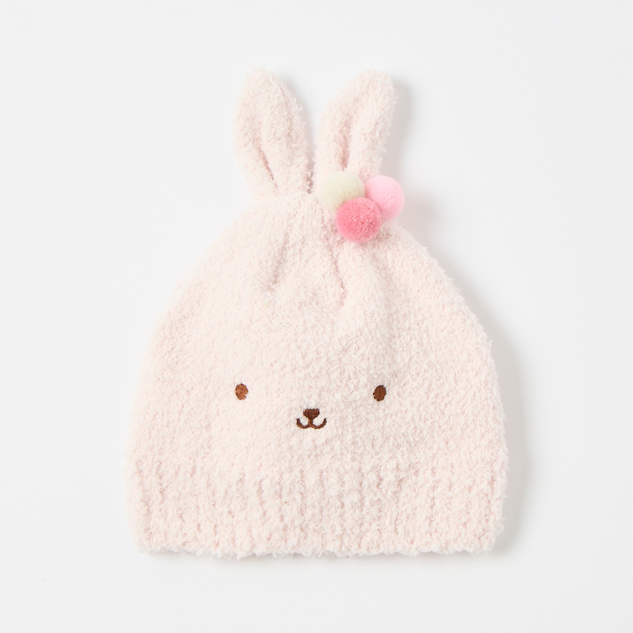 ふわもこニット帽 帽子 ベビー(うさぎ(ピンク)-頭囲：46～48cm)
