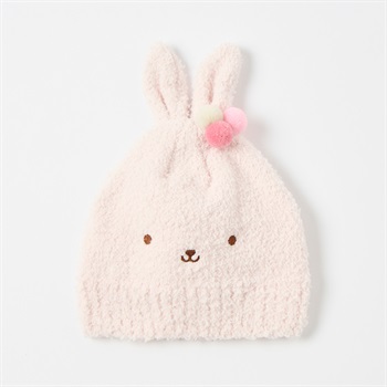 ふわもこニット帽 帽子 ベビー(うさぎ(ピンク)-頭囲：46～48cm)