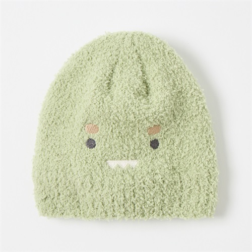 ふわもこニット帽 帽子 ベビー(恐竜(グリーン)-頭囲：46～48cm)