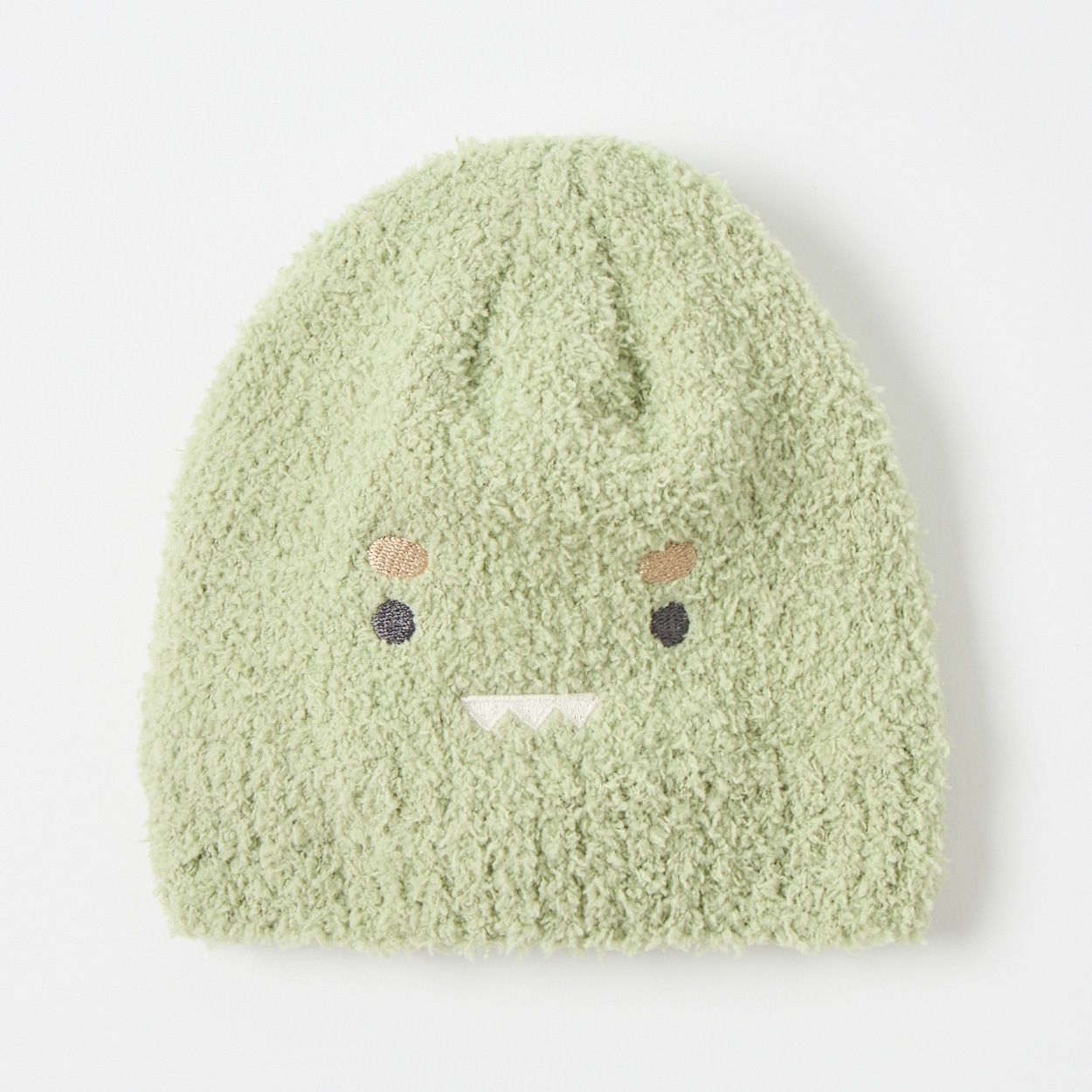 ふわもこニット帽 帽子 ベビー(恐竜(グリーン)-頭囲：46～48cm)