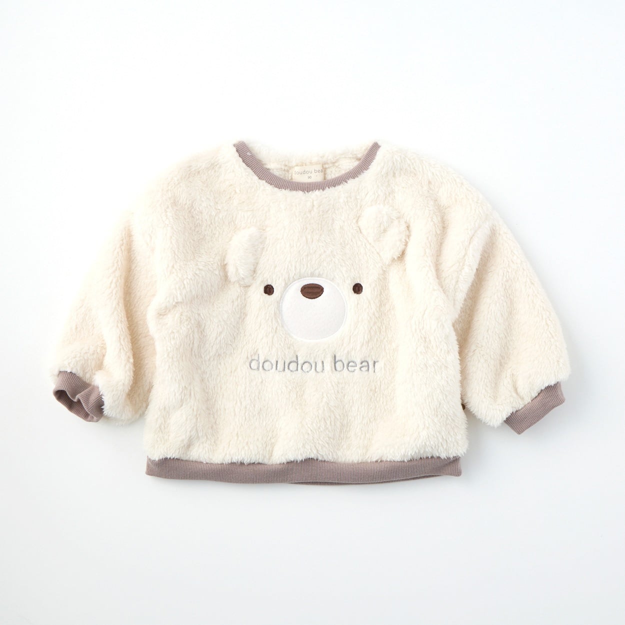 doudou bear（ドゥドゥベア） くまフェイスモチーフ ボアトレーナー ベビー(アイボリー-80cm)