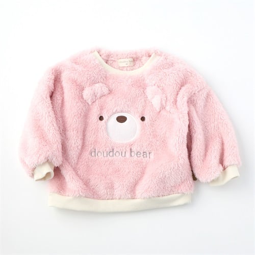 doudou bear（ドゥドゥベア） くまフェイスモチーフ ボアトレーナー ベビー(ピンク-80cm)