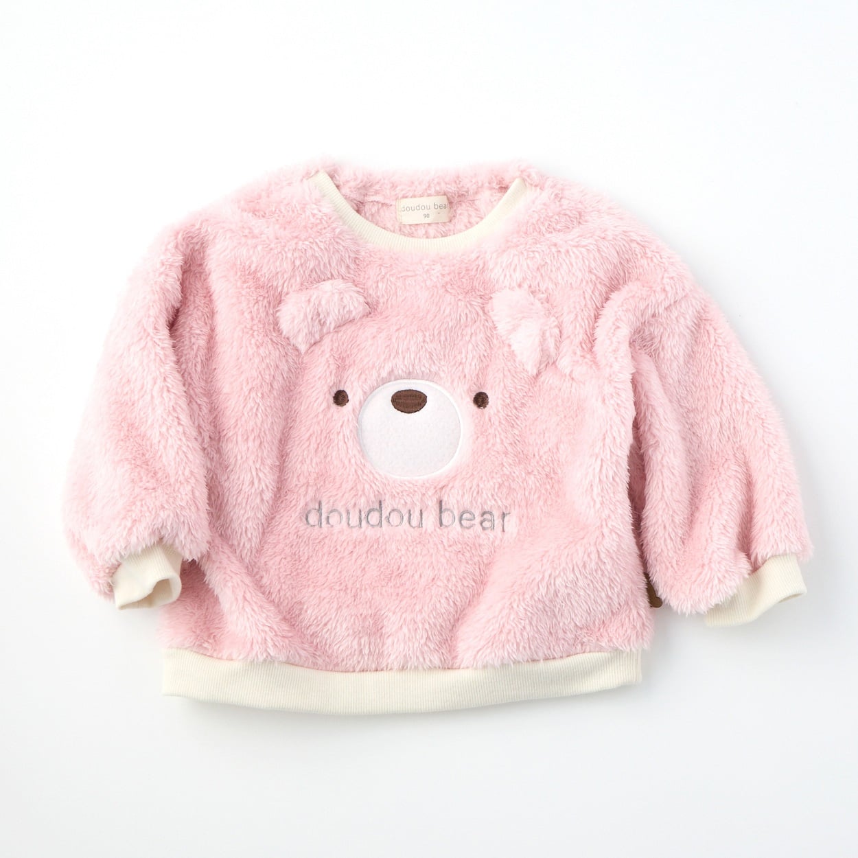 doudou bear（ドゥドゥベア） くまフェイスモチーフ ボアトレーナー ベビー(ピンク-80cm)