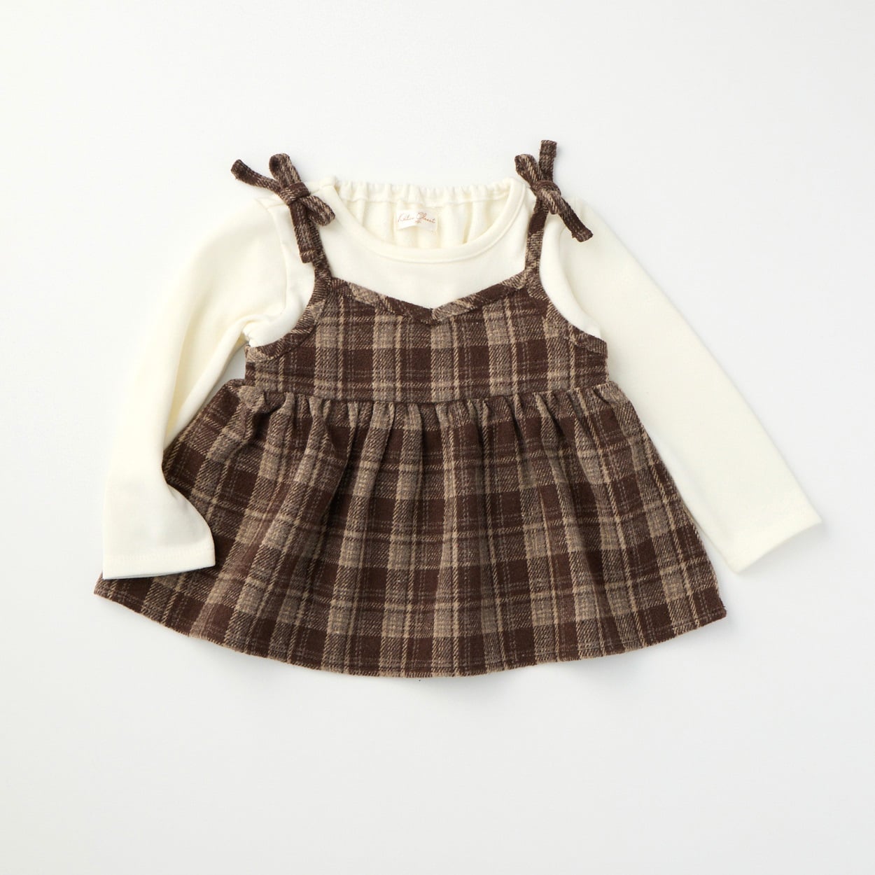 Katie Closet ビエラチェック柄 フェイクキャミ 裏毛プルオーバー ベビー(ブラウン-90cm)