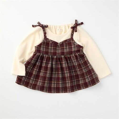 Katie Closet ビエラチェック柄 フェイクキャミ 裏毛プルオーバー ベビー(ワイン-80cm)
