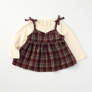 Katie Closet ビエラチェック柄 フェイクキャミ 裏毛プルオーバー ベビー(ワイン-80cm)