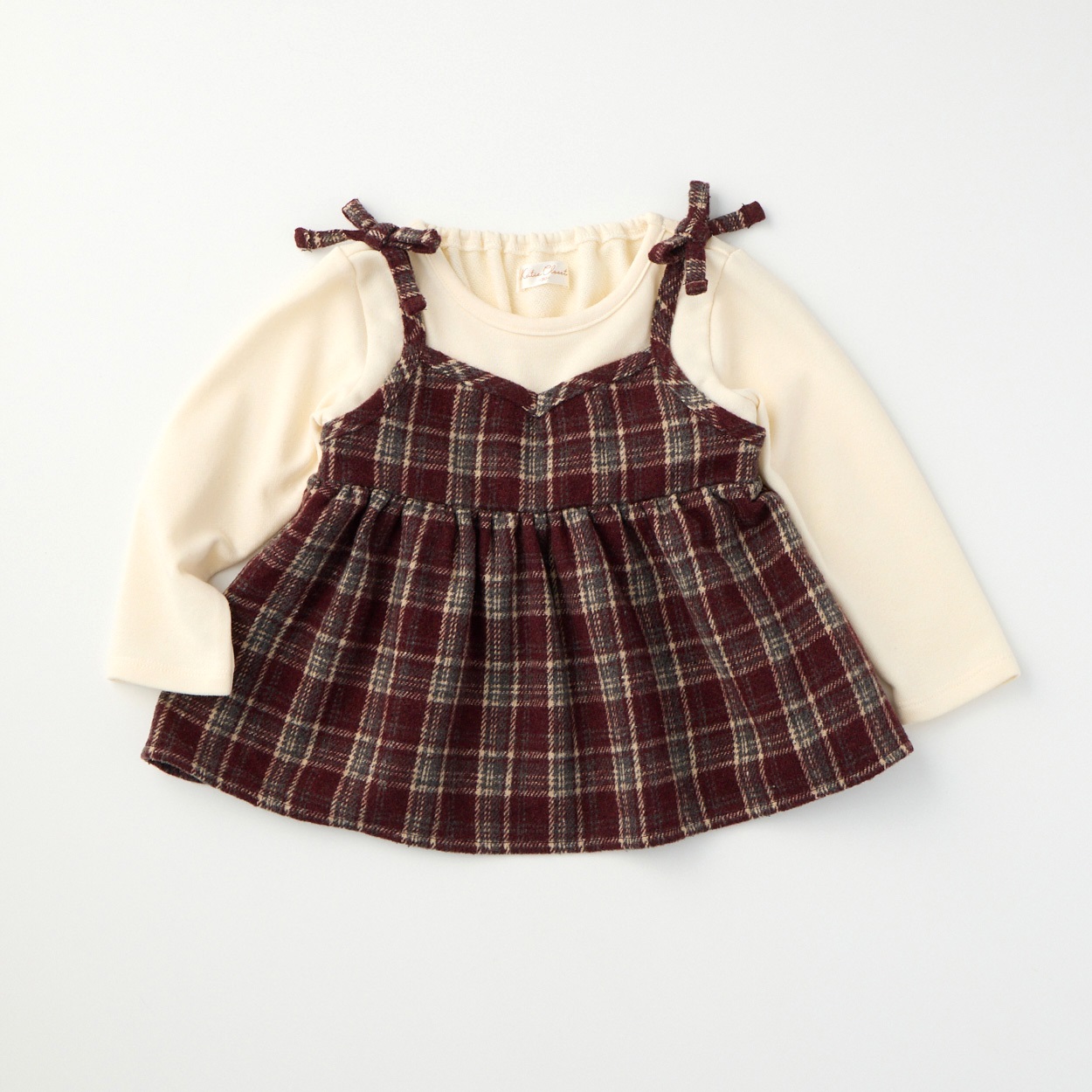 Katie Closet ビエラチェック柄 フェイクキャミ 裏毛プルオーバー ベビー(ワイン-100cm)