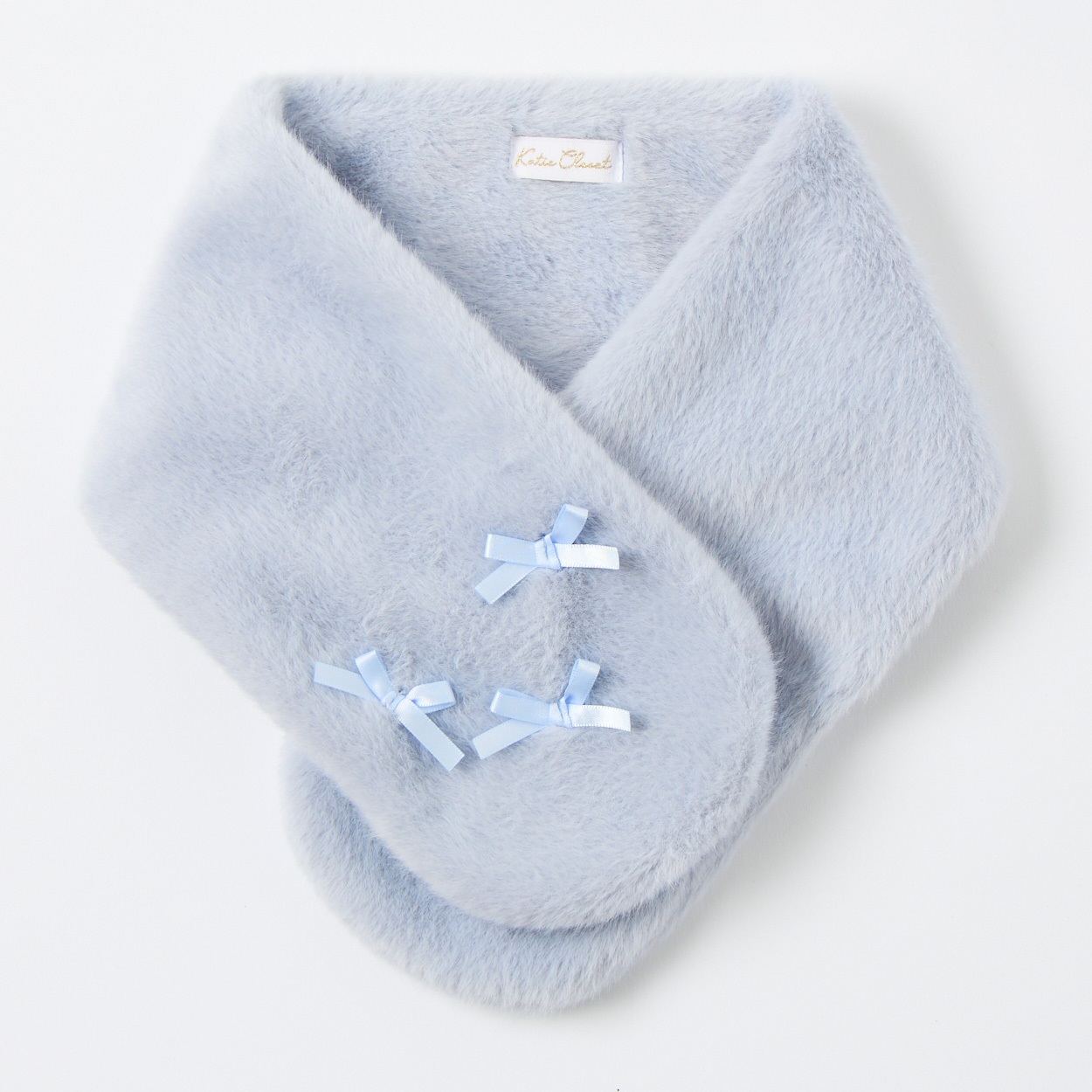 Katie Closet リボンモチーフ ファー ティペット マフラー ベビー(ブルーグレー)