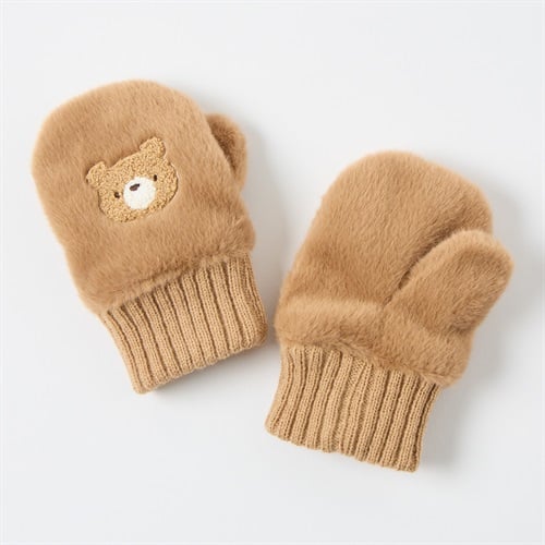 doudou bear くま刺しゅう ミトン 手袋 ベビー(キャメル)