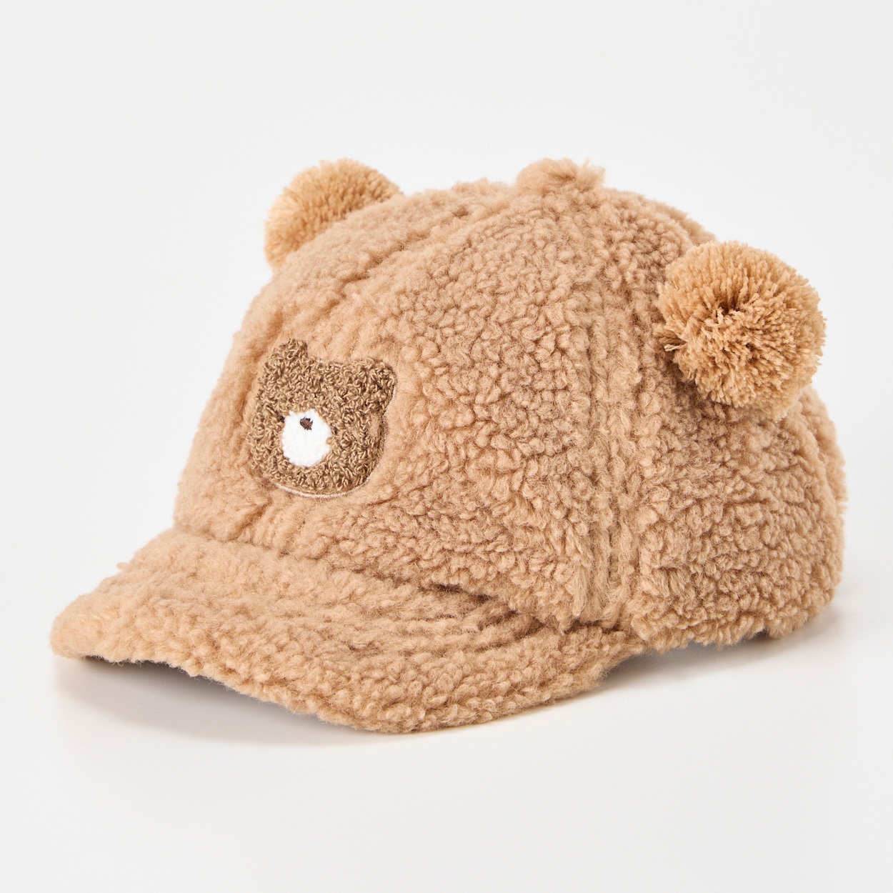 doudou bear くま刺しゅう ボアキャップ 帽子 ベビー(キャメル-頭囲：48cm)