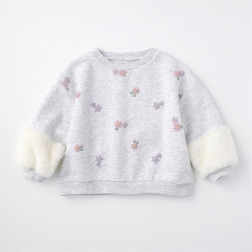 Katie Closet 袖口ファー 花柄プリント 裏起毛 長袖プルオーバー ベビー