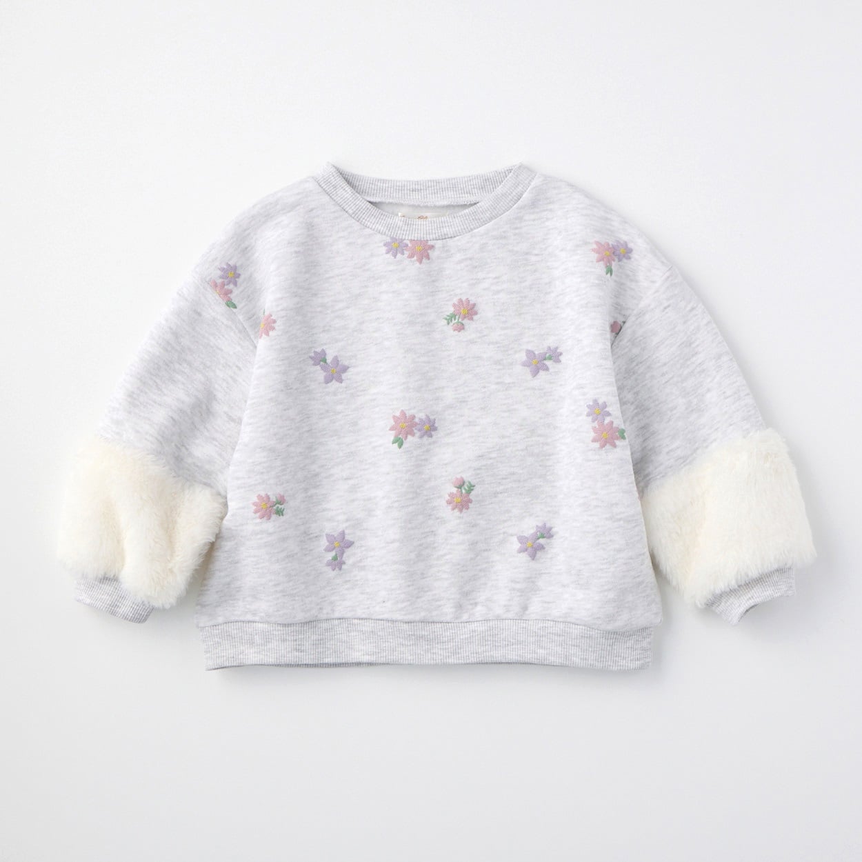 Katie Closet 袖口ファー 花柄プリント 裏起毛 長袖プルオーバー ベビー(杢グレー-80cm)