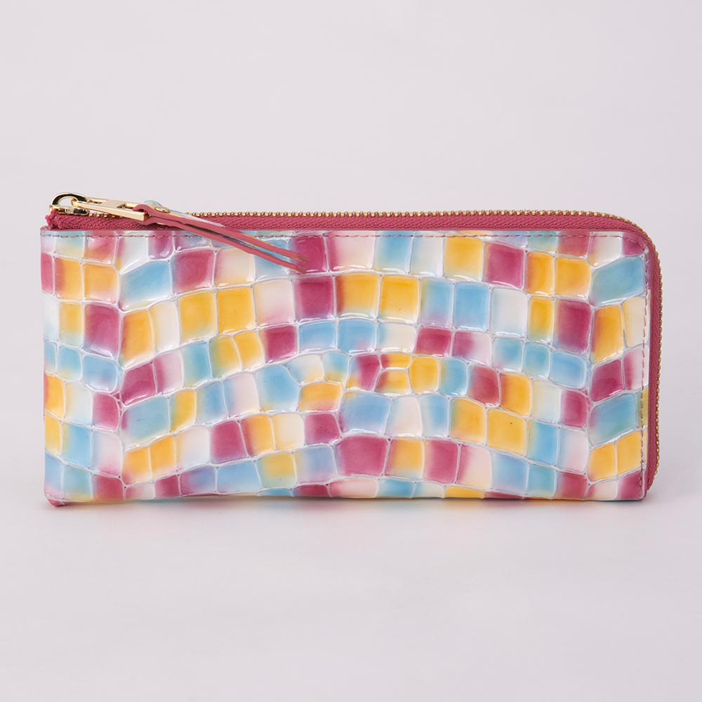 イタリアレザーモザイク柄薄マチL字ファスナー長財布レディス | イオン