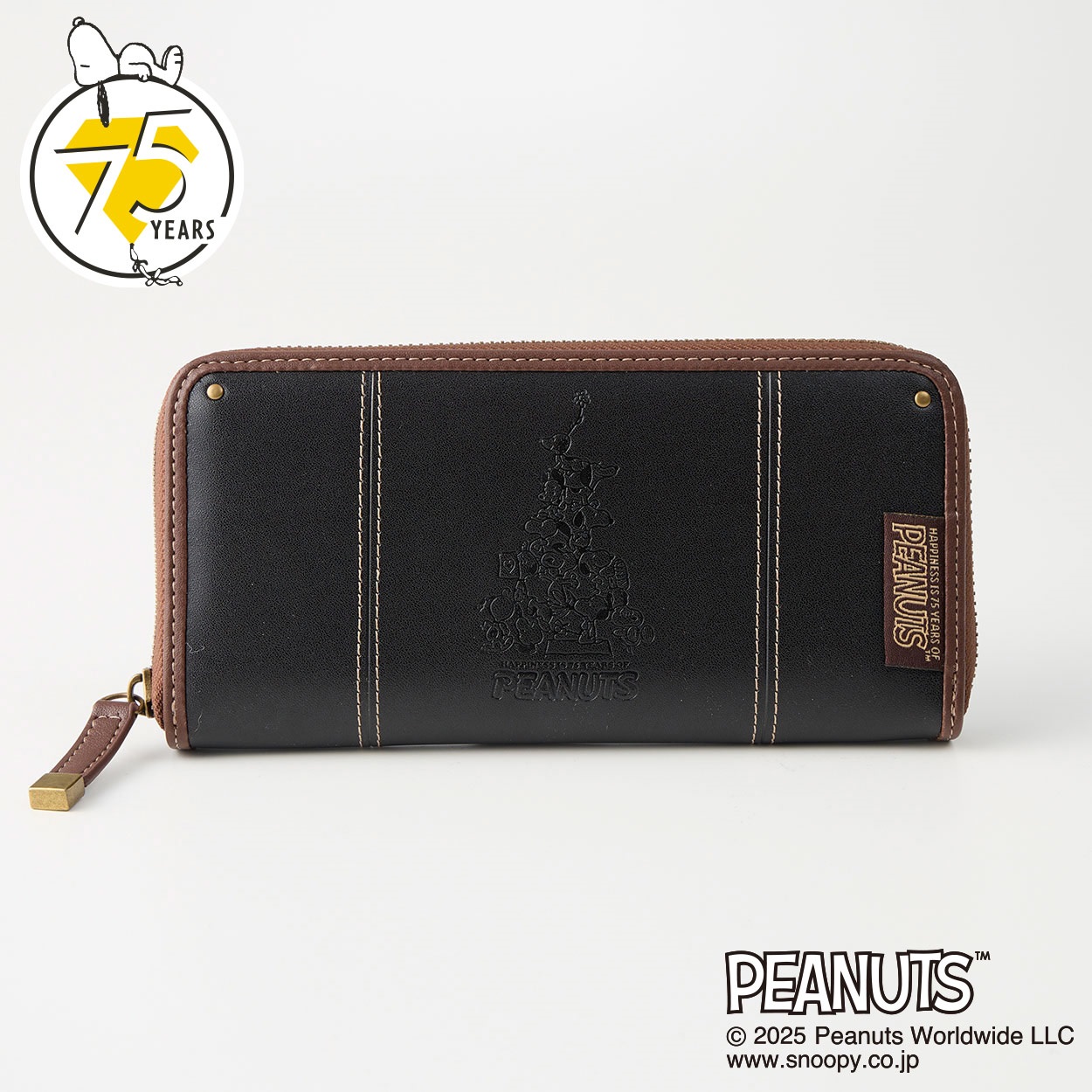 ピーナッツ ピーナッツ（PEANUTS）75周年アート型押しラウンドファスナー長財布