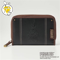 ピーナッツ（PEANUTS）75周年アート型押しラウンドファスナー折財布(クロ-フリー)