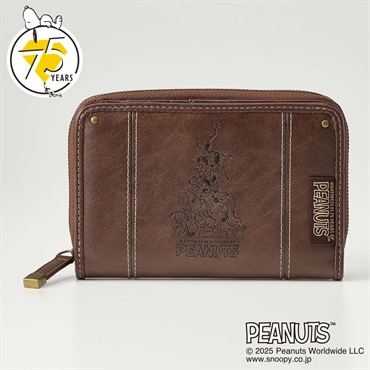 ピーナッツ（PEANUTS）75周年アート型押しラウンドファスナー折財布(チャ-フリー)