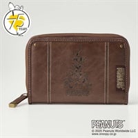 ピーナッツ（PEANUTS）75周年アート型押しラウンドファスナー折財布(チャ-フリー)