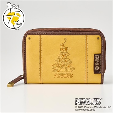 ピーナッツ（PEANUTS）75周年アート型押しラウンドファスナー折財布(キイロ-フリー)