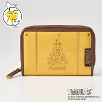 ピーナッツ（PEANUTS）75周年アート型押しラウンドファスナー折財布(キイロ-フリー)