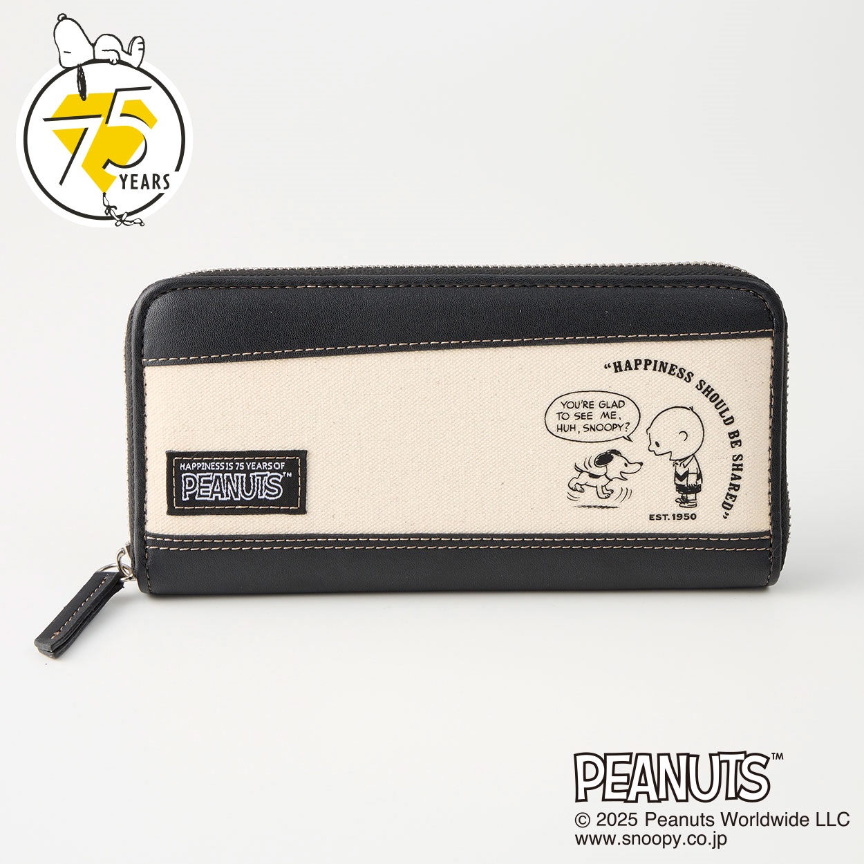 ピーナッツ（PEANUTS）75周年アートデニムラウンドファスナー長財布