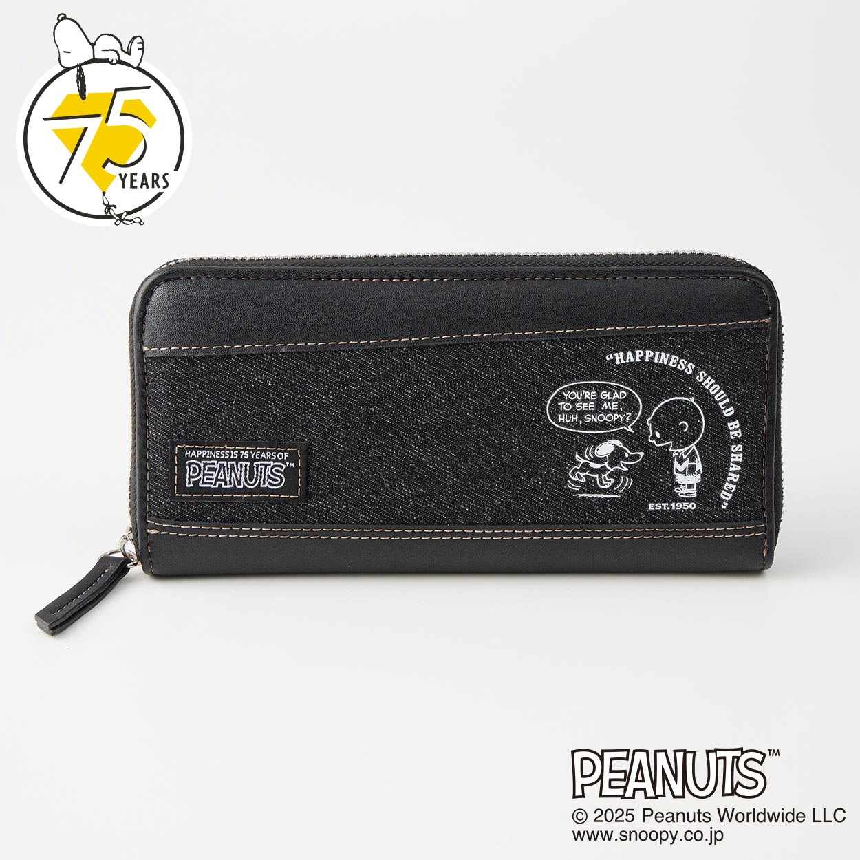 ピーナッツ（PEANUTS）75周年アートデニムラウンドファスナー長財布