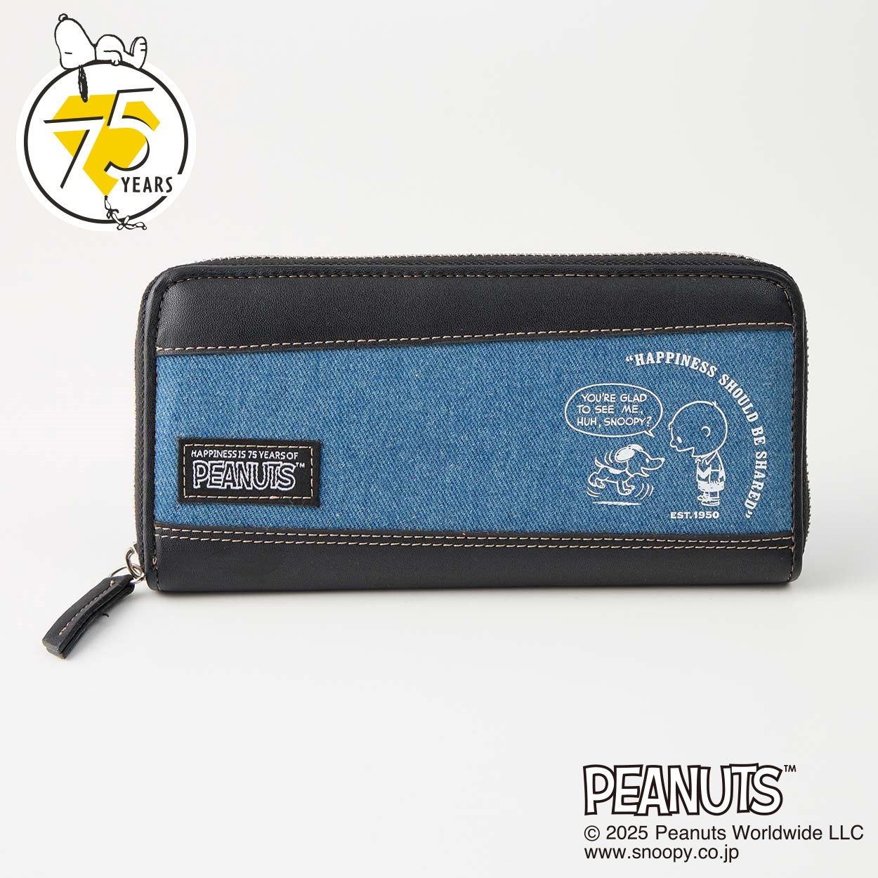 ピーナッツ（PEANUTS）75周年アートデニムラウンドファスナー長財布