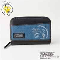 ピーナッツ（PEANUTS）75周年アートデニムラウンドファスナー折財布(アオ-フリー)
