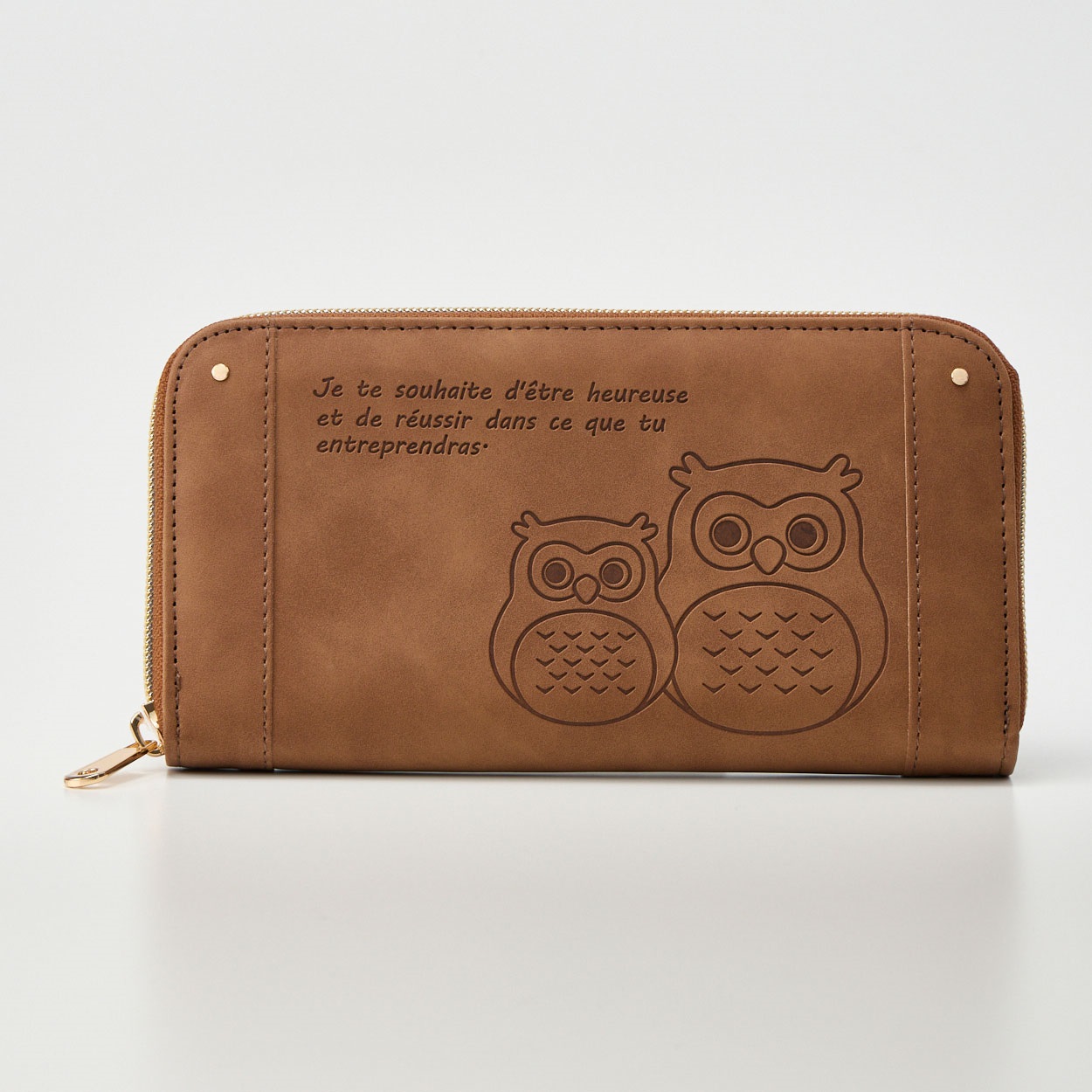 茶色いブラウン しぇふ染め×かけるり 土身フクロウ 縁起フクロウ マットカラー ラウンドファスナー長財布 | イオン