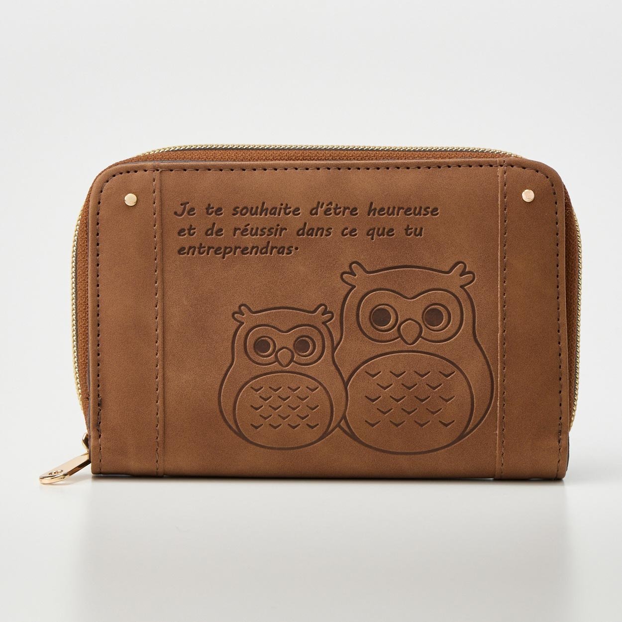茶色いブラウン しぇふ染め×かけるり 土身フクロウ 縁起フクロウ マットカラー ラウンドファスナー折財布 | イオン