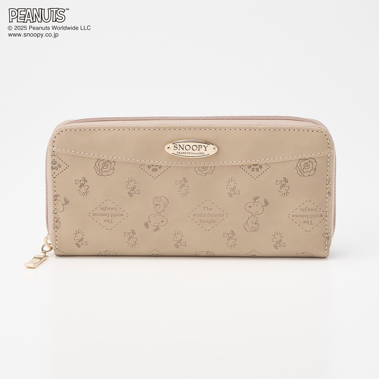 ピーナッツ(PEANUTS) ピーチ型押し ラウンドファスナー長財布(ウスチャ-フリー)