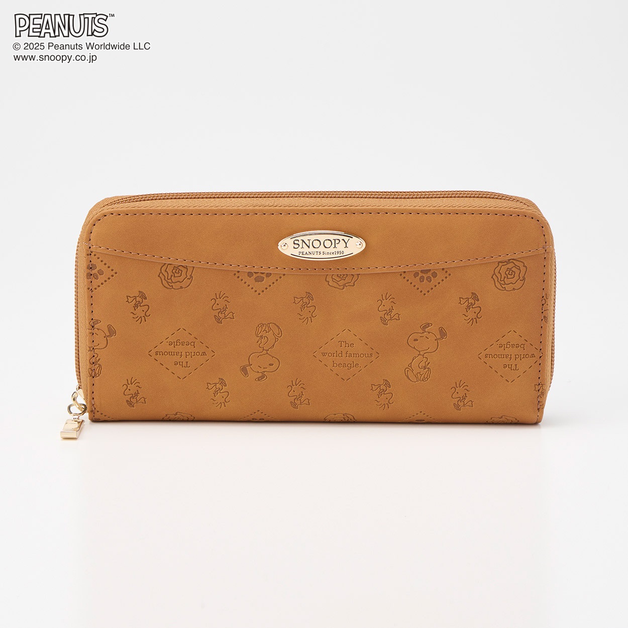 ピーナッツ(PEANUTS) ピーチ型押し ラウンドファスナー長財布(チャ-フリー)