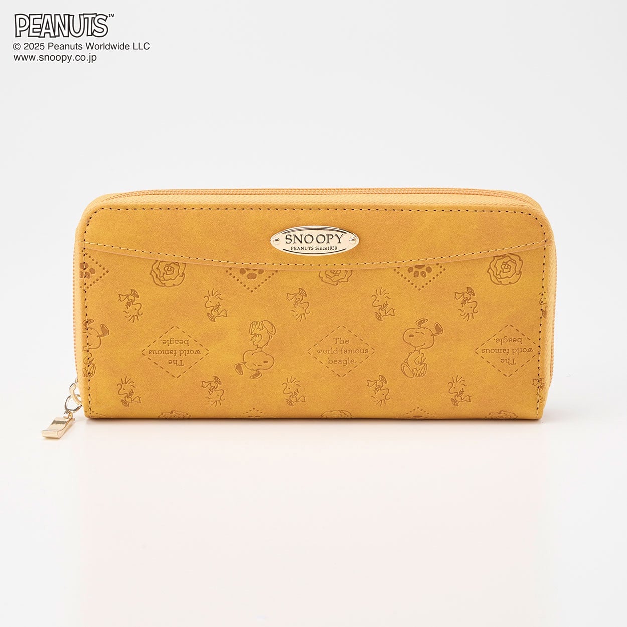 ピーナッツ(PEANUTS) ピーチ型押し ラウンドファスナー長財布(キイロ-フリー)