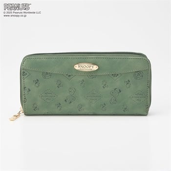 ピーナッツ(PEANUTS) ピーチ型押し ラウンドファスナー長財布(ミドリ-フリー)