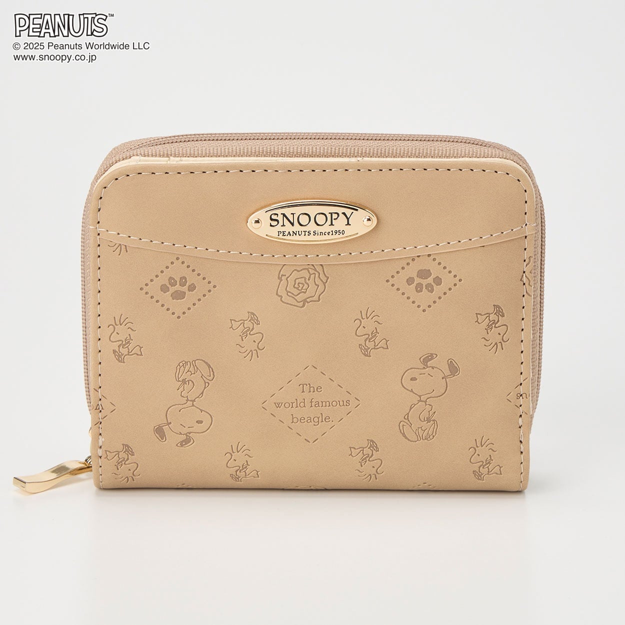 ピーナッツ(PEANUTS) ピーチ型押し ラウンドファスナー折財布(ウスチャ-フリー)