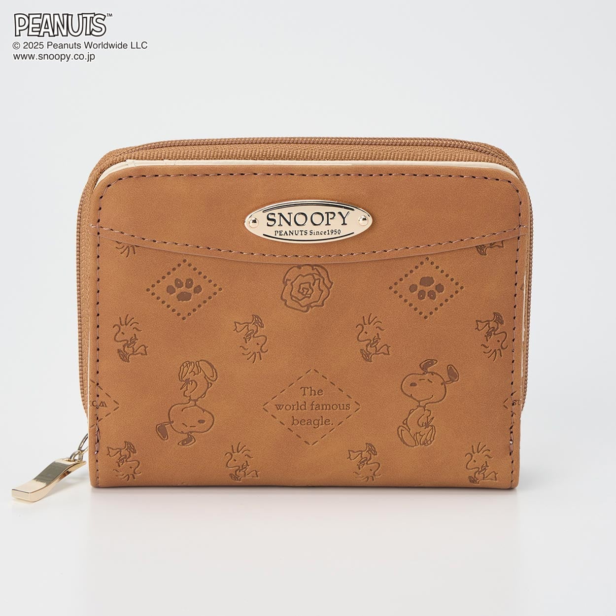 ピーナッツ(PEANUTS) ピーチ型押し ラウンドファスナー折財布(チャ-フリー)