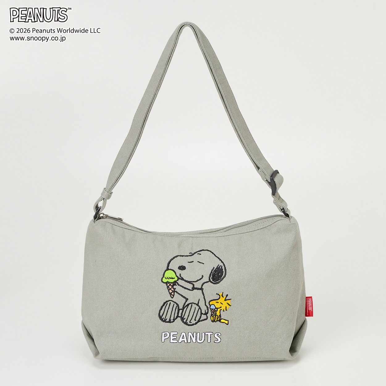 ピーナッツ(PEANUTS) スヌーピー洗えるキャンバスショルダー(ミドリ-フリー)