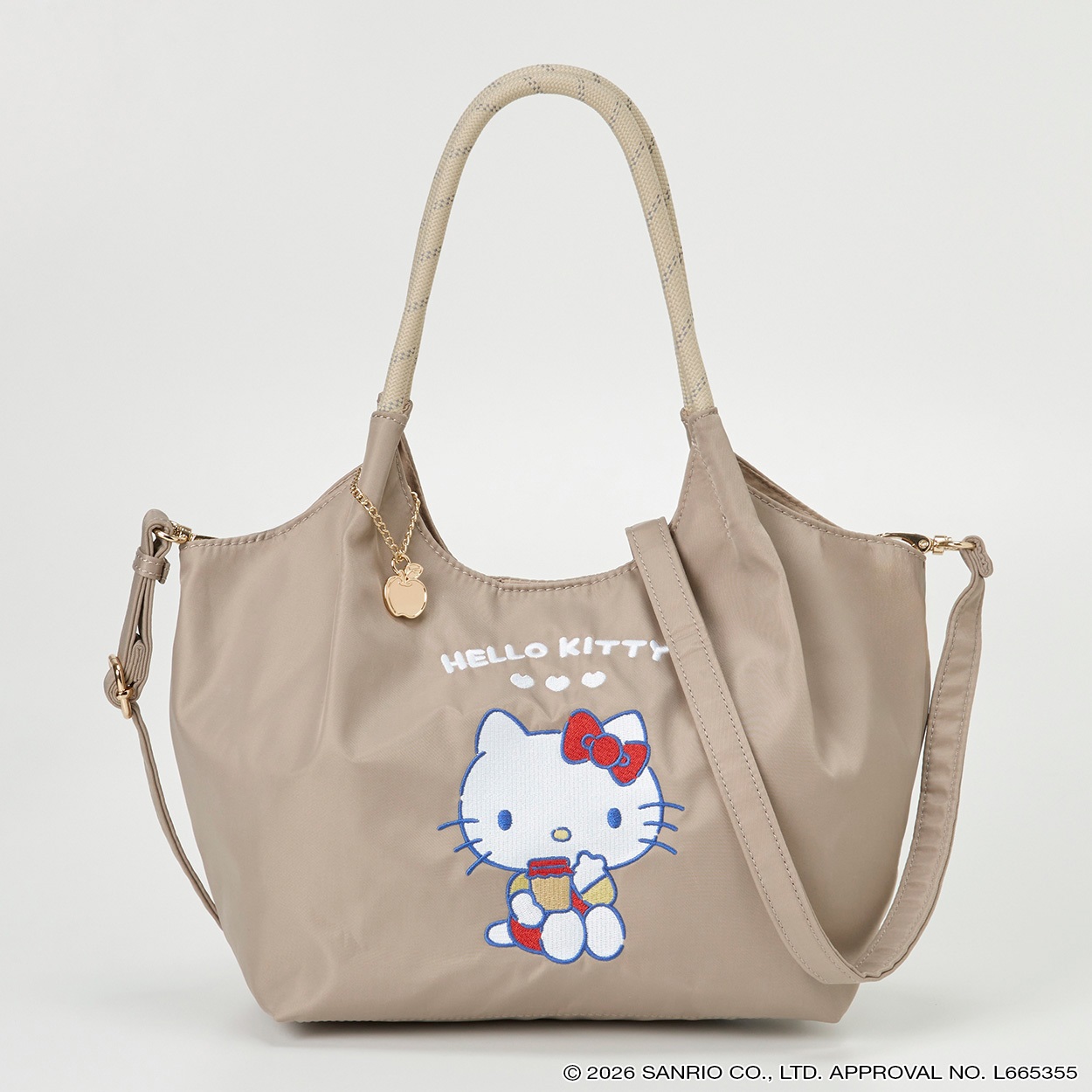 ハローキティ 刺繍ロープ手手提げ(ウスチャ-フリー)