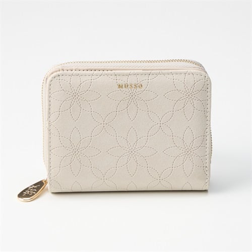 MUSSO(ムッソ) フラワー型押し ラウンドファスナー折財布