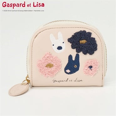 リサとガスパール 花刺繍 ラウンドファスナー折財布
